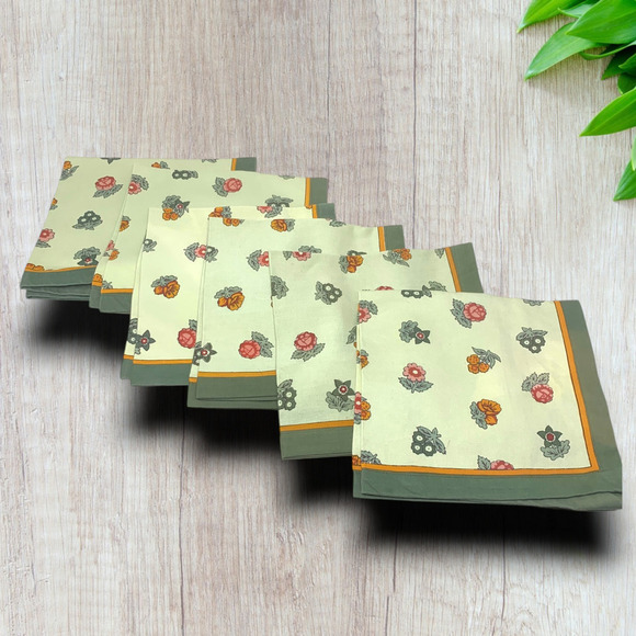 Lot 6 x Williams Sonoma Floral Napkins Square 20” Green Border Botanical - Picture 3 of 9